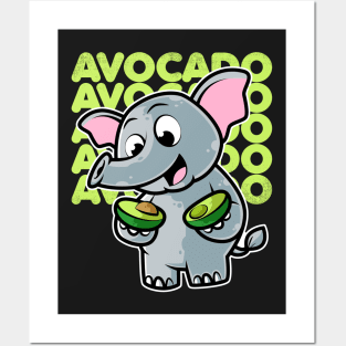 Cute Elephant Eating Avocado Kawaii Neko Anime product Posters and Art